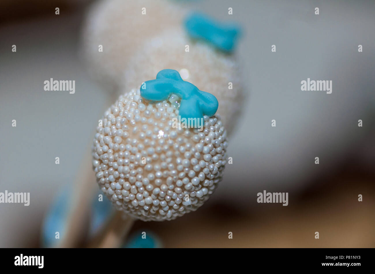 Close Up Of Cake Pops On A Stick Baby Shower Theme Stock Photo