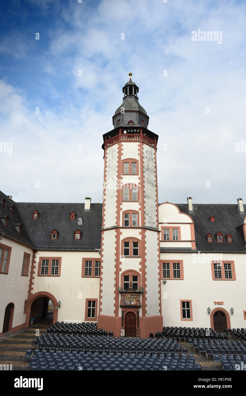 Courtyard and tower at Weilburg's Schloss castle. Weilburg an der Lahn, Germany Stock Photo - Alamy