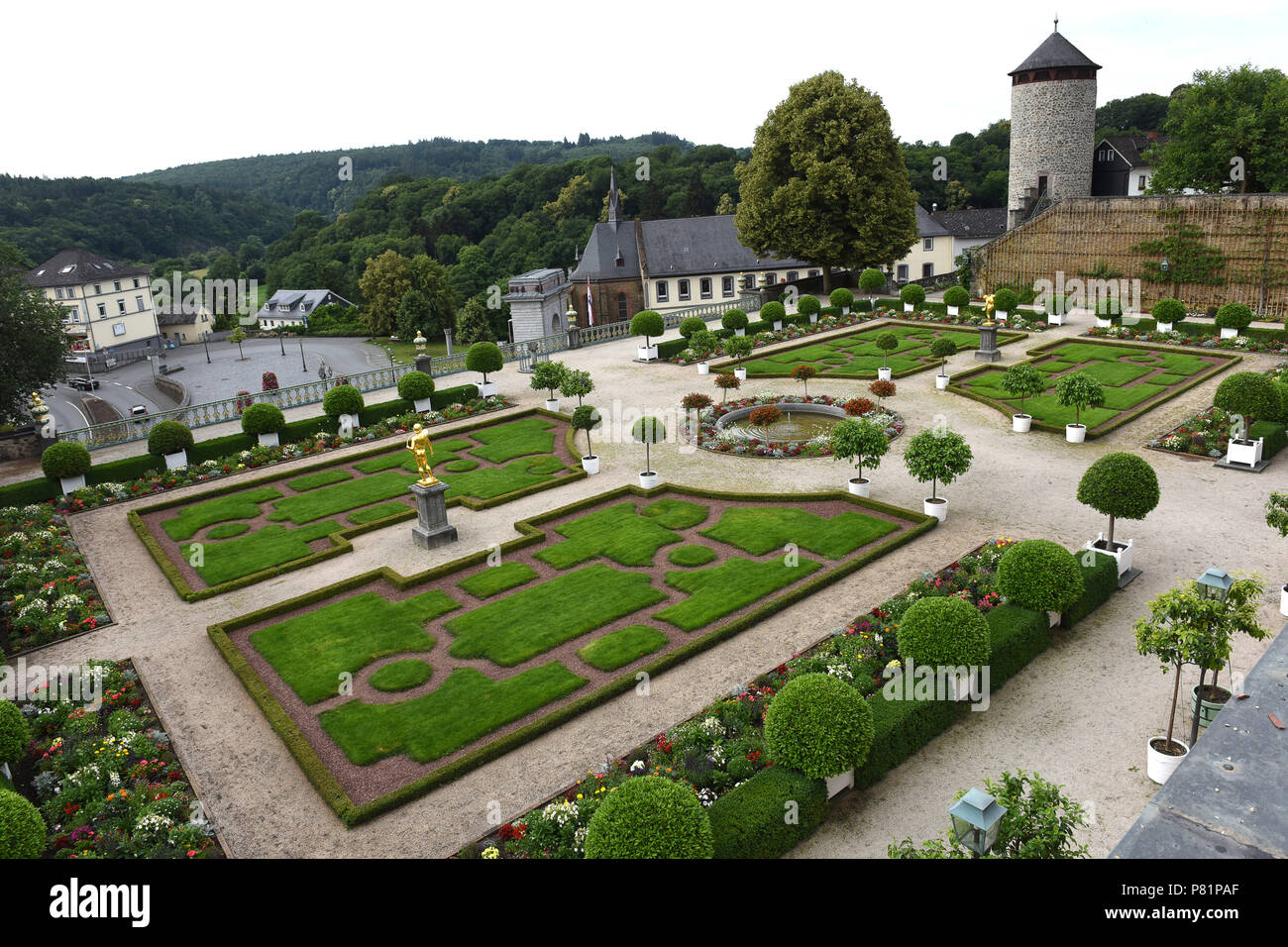 The gardens of the Schloss castle in Weilburg an der Lahn In Germany Europe Stock Photo