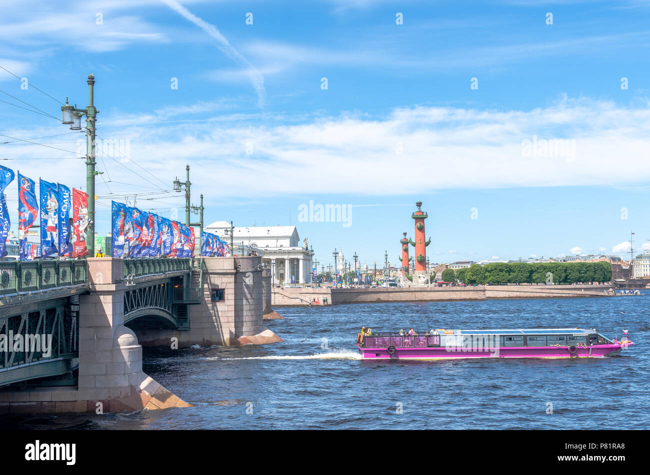 Palace Bridge in St Petersburg during the World Cup 2018 Stock Photo