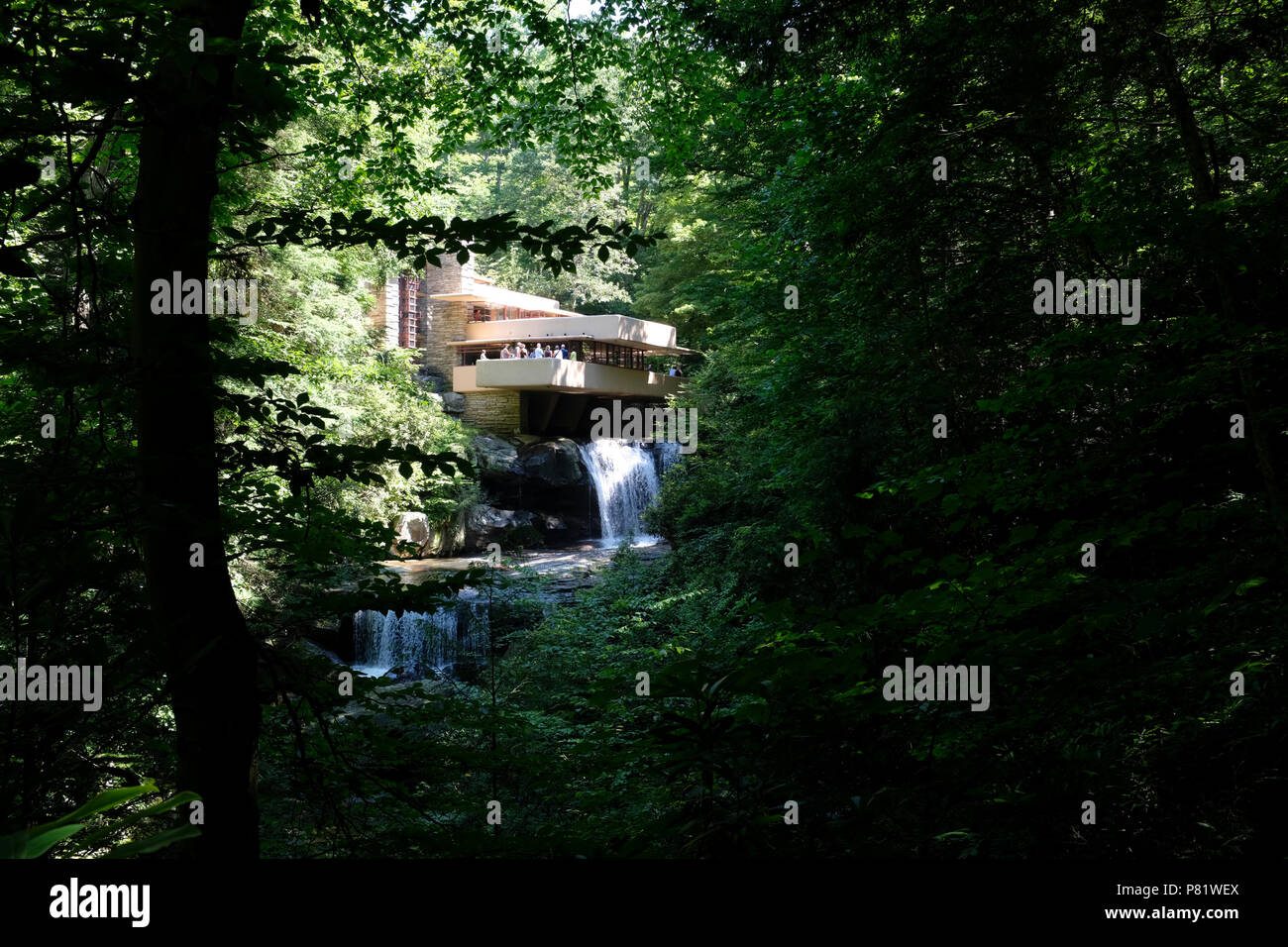 Falls under house at Fallingwater in Pennsylvania Stock Photo