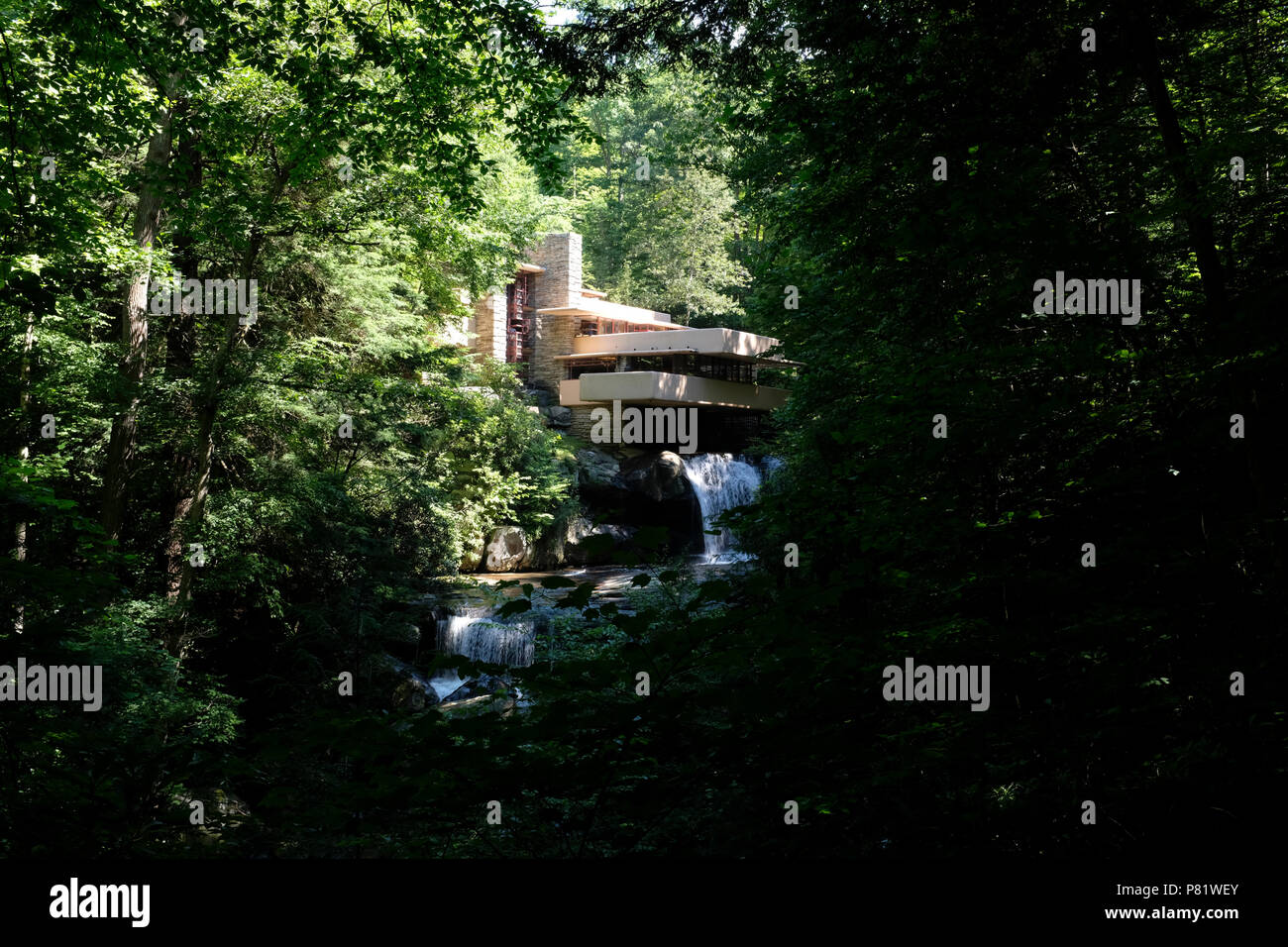 Falls under house at Fallingwater in Pennsylvania Stock Photo