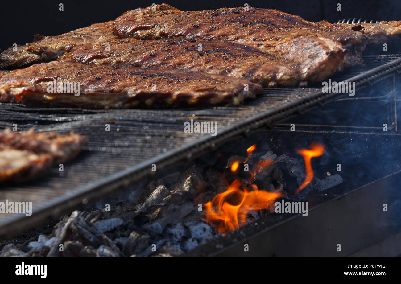 Ribs Grilling on an Open Fire Stock Photo Alamy
