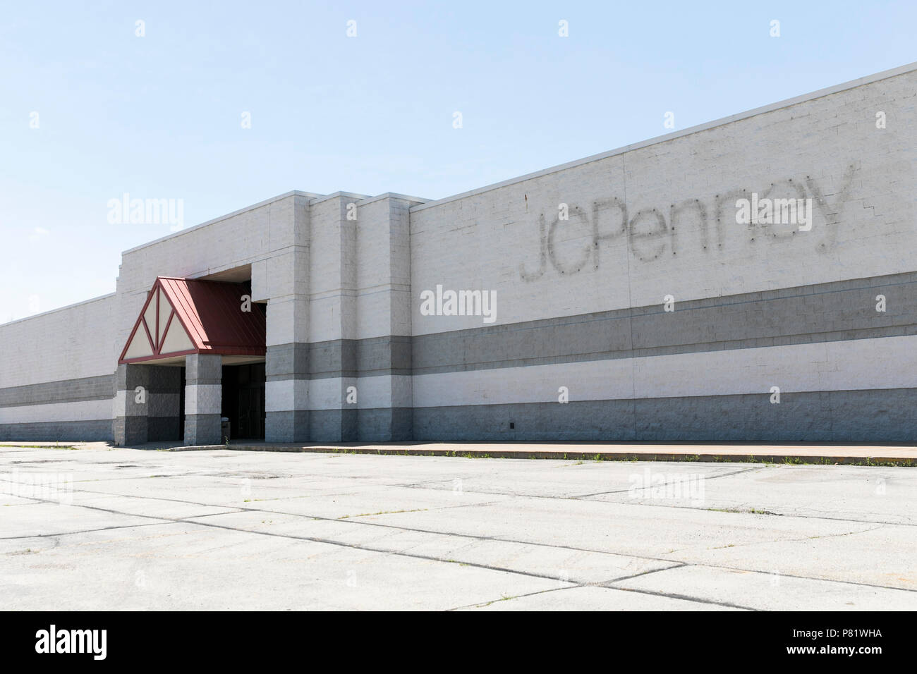 A logo sign outside of an abandoned JCPenney retail store in Oshkosh, Wisconsin, on June 24