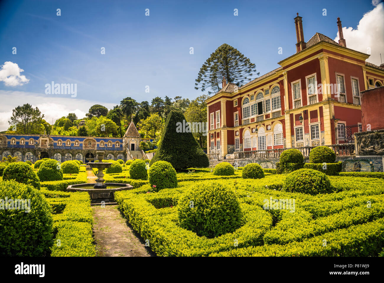 Lisbon, Portugal, Palacio Fronteira with its sculpture and water garden Stock Photo