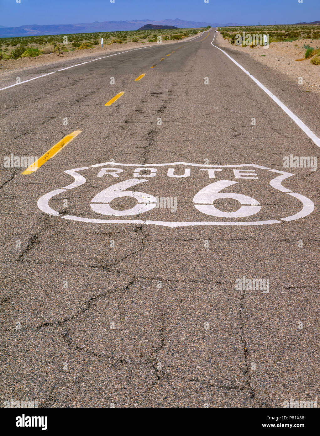 US Route 66, Mojave Desert, Bagdad, California Stock Photo