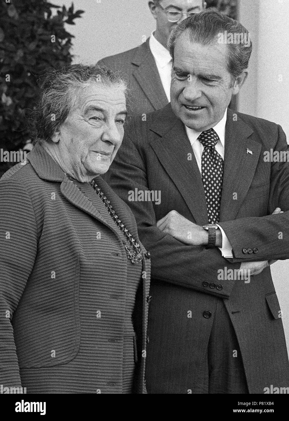 Israeli Prime Minister Golda Meir with President Richard M. Nixon at the White House on March 1, 1973. Stock Photo