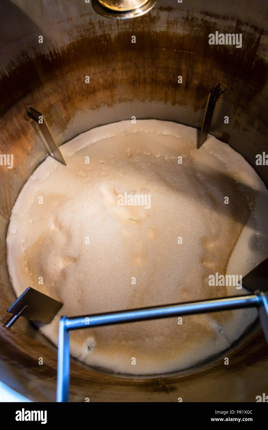 Kettle with original wort in beer brewery Stock Photo Alamy