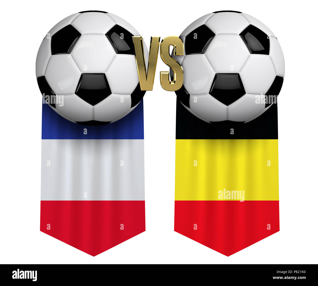 Belgium versus France soccer semi final match. 3D Rendering Stock Photo