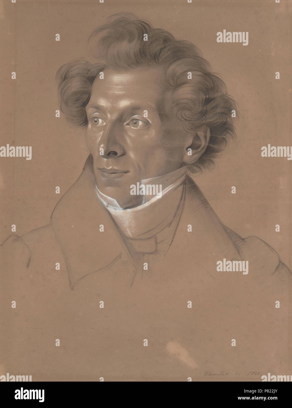 Deutsch: Max Johann Seidel, Porträt, schwarze und weiße Kreide, weiß gehöht . 1831 263 Max Johann Seidel Stock Photo
