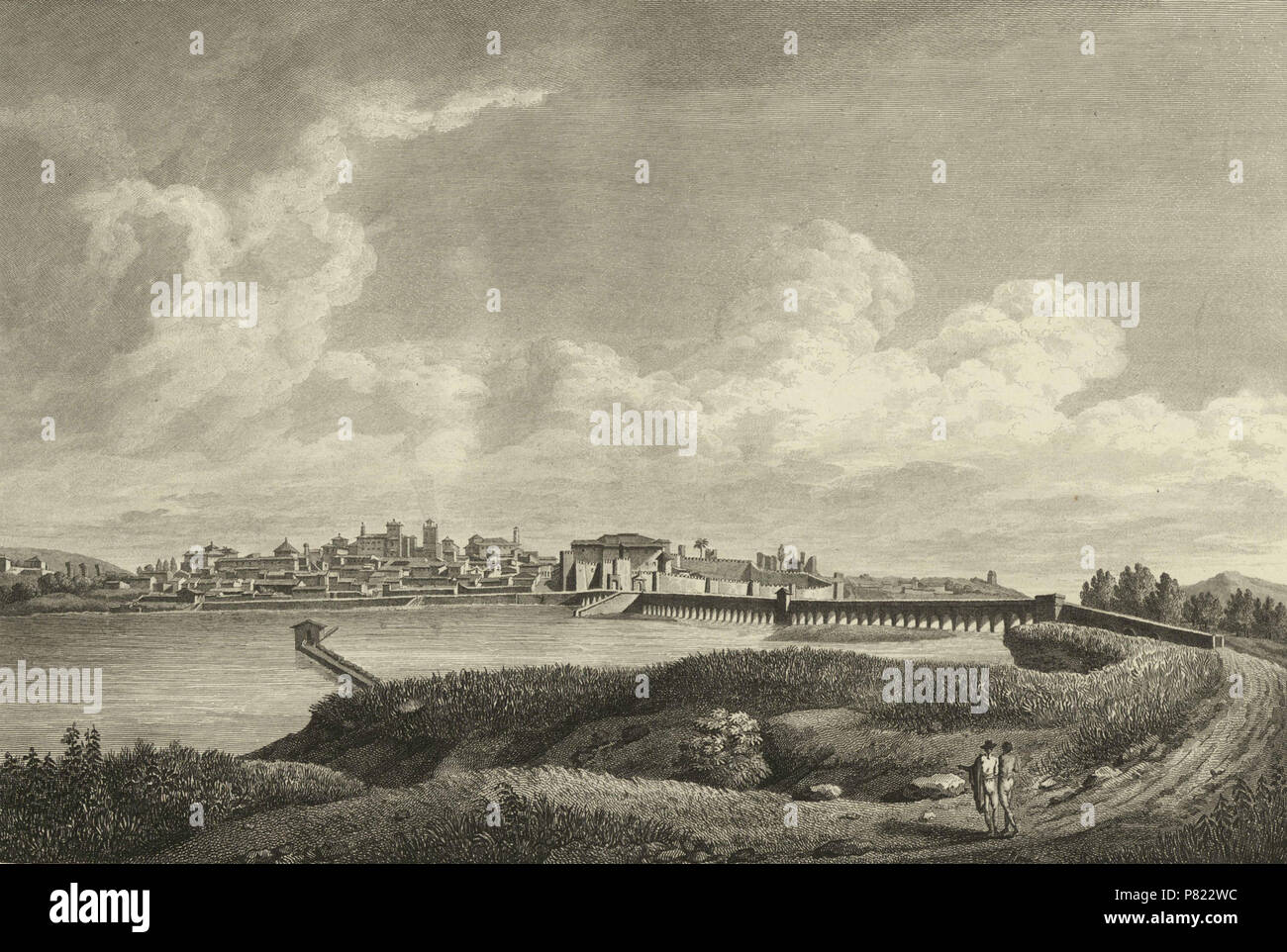 3 1806-1820, Voyage pittoresque et historique de l'Espagne, tomo I, Vista general de la ciudad de Mérida (cropped) Stock Photo