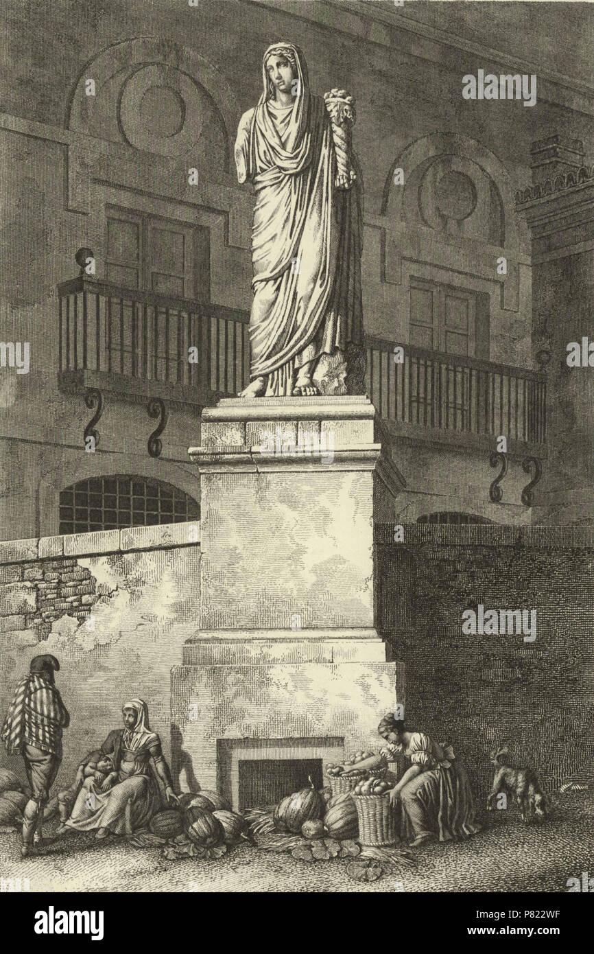 3 1806-1820, Voyage pittoresque et historique de l'Espagne, tomo I, Estatua antigua sobre la plaza de Cáceres (cropped) Stock Photo