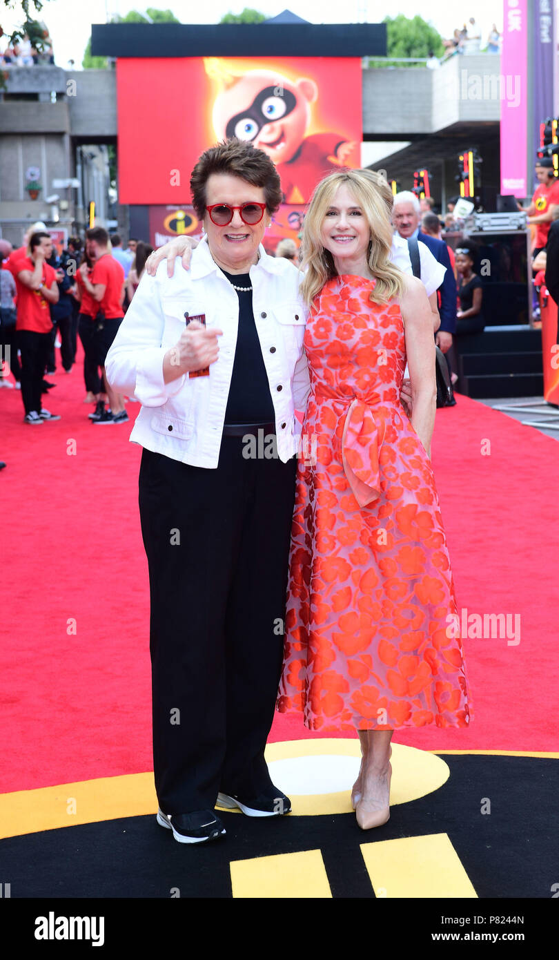 Billie Jean King And Holly Hunter Arrive At The Uk Premiere Of Incredibles 2 At Bfi Southbank In London Stock Photo Alamy