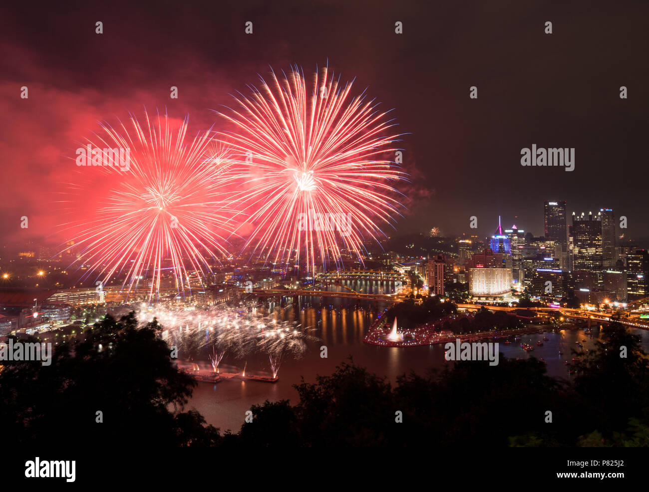 Fireworks over Pittsburgh for Independence Day Stock Photo