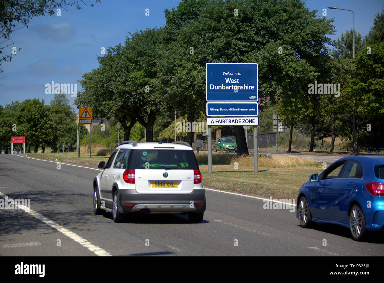A82  A 82  welcome to west dunbartonshire sign Great Western Road, Glasgow, UK Stock Photo