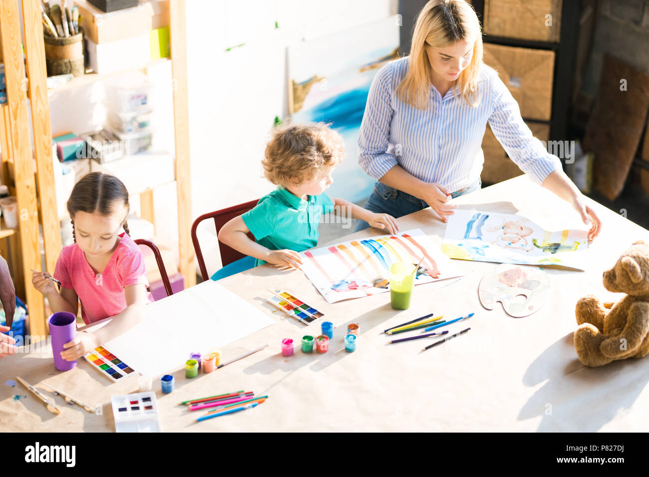 Children Painting during Art Class Stock Photo - Alamy