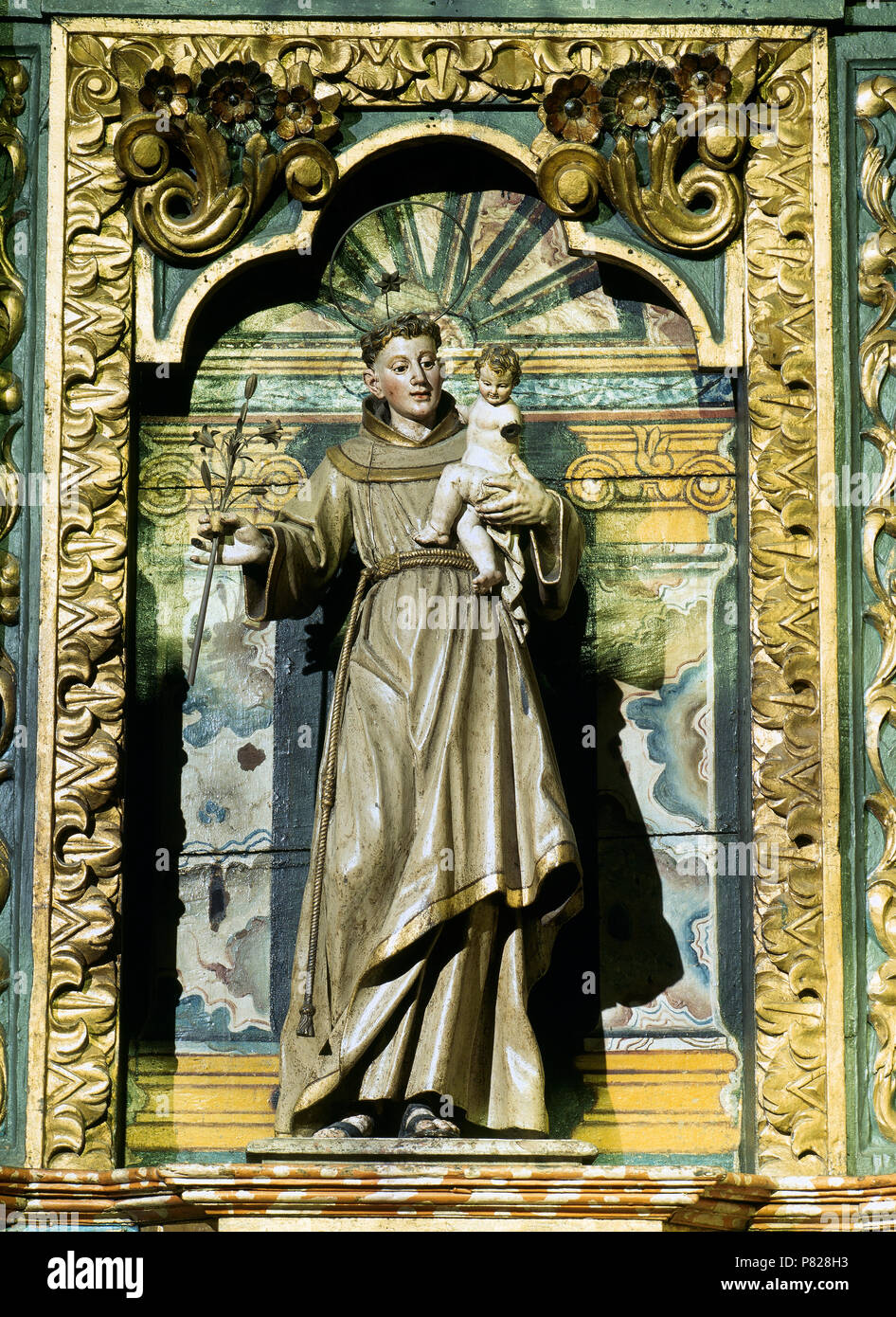 Spain. Galicia. Santiago de Compostela Cathedral. Chapel of Piety or Chaple of the Holy Cross ,or Chapel of Mondragon. Statue of Saint Joseph, foster-father of Jesus, sculpted by Renaissance sculptor Miguel Perrin (France, 1498 ?-Seville, 1552) in 1526. Stock Photo