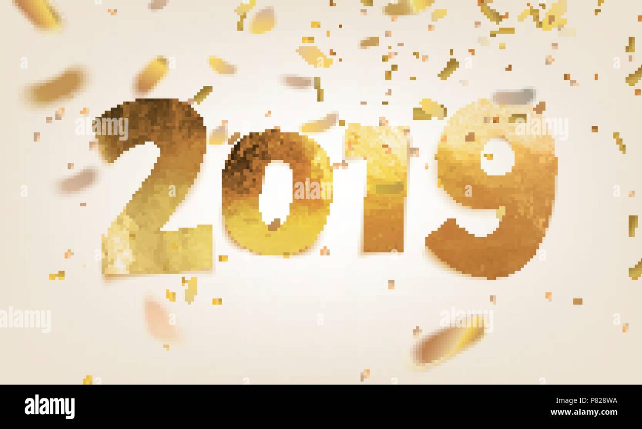 Stock vector illustration 2019 Happy New Year shiny, sparkly typeface ...