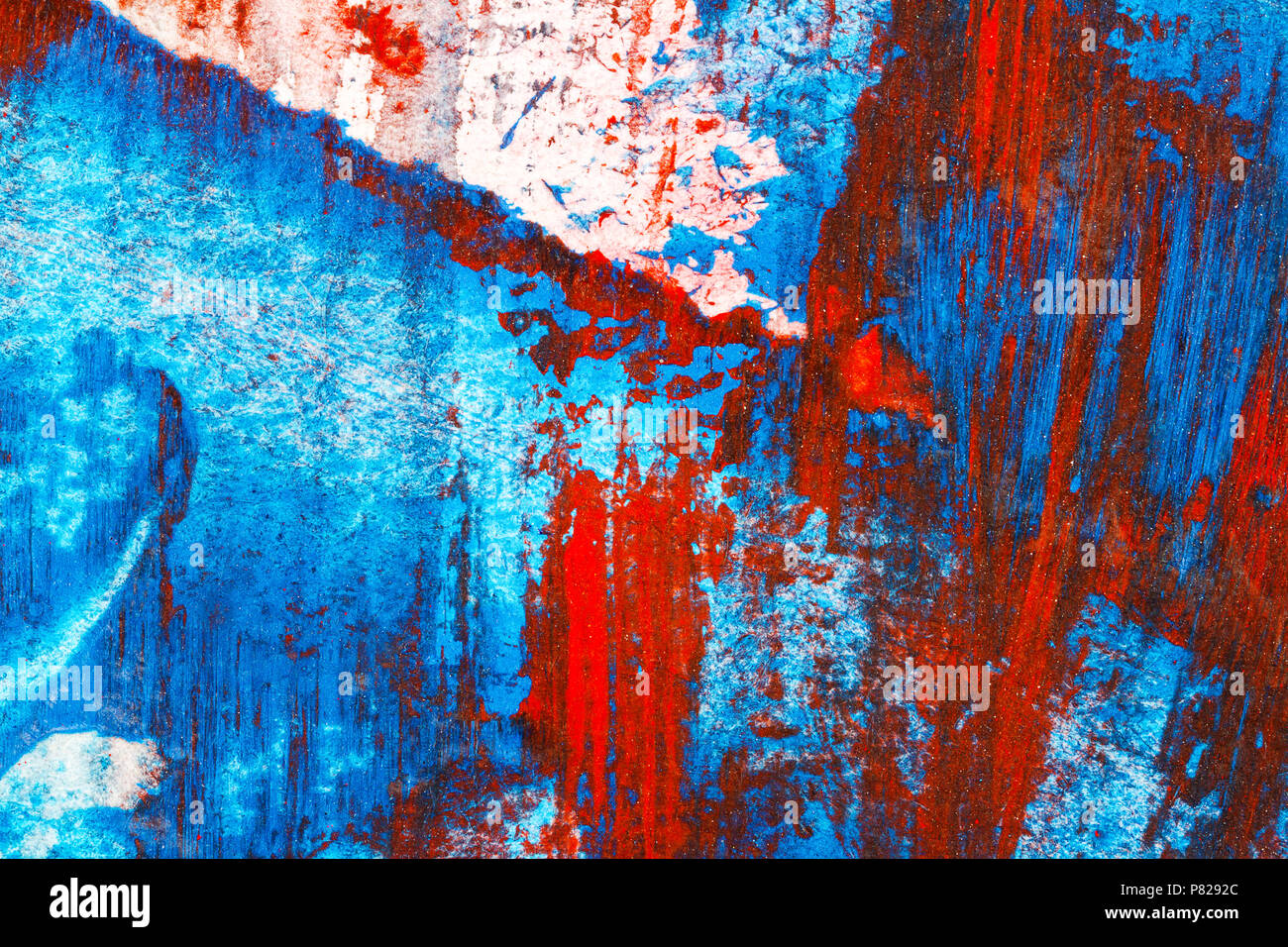 Abstract red and blue hand painted acrylic background, creative abstract hand painted colorful background, close up fragment of acrylic painting on pa Stock Photo