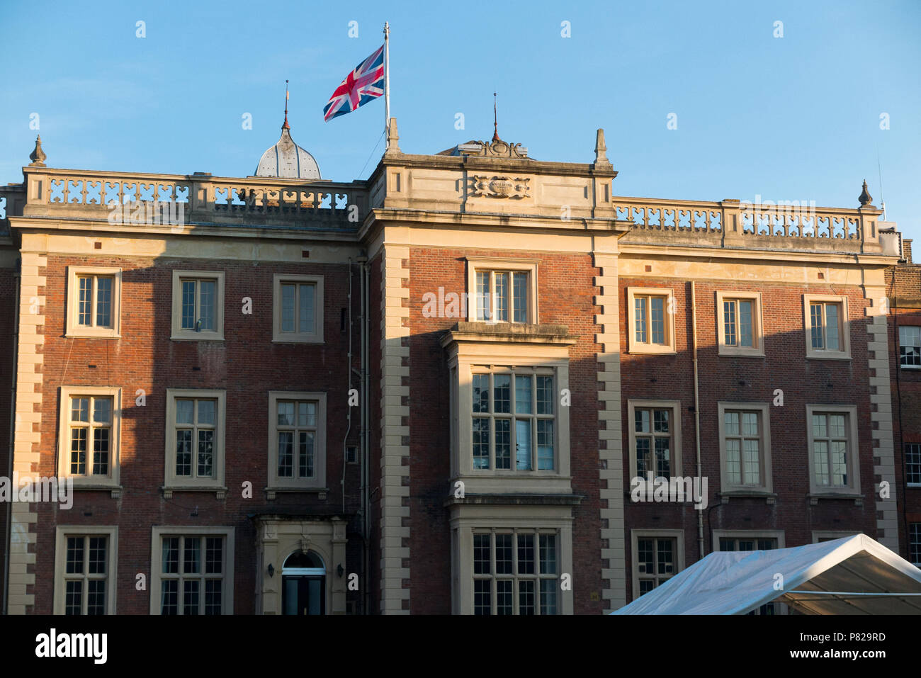 The rear / back of Kneller Hall complete with Union flag flying,& flag pole, Twickenham. It houses the Royal Military School of Music. Twickenham. (99) Stock Photo