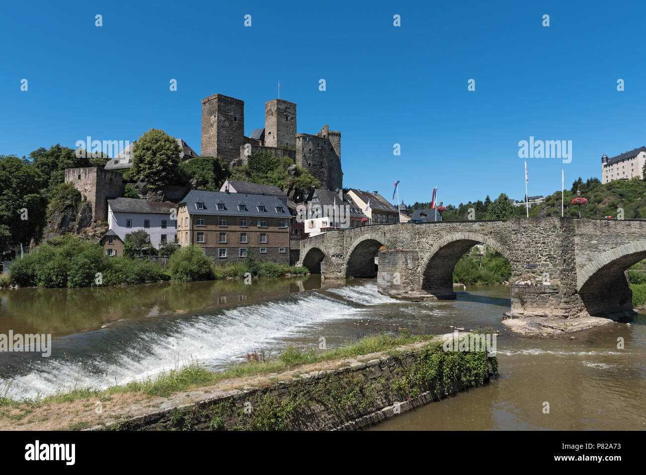 The castle of Runkel and the historic old town on the Lahn River, Hesse, Germany Stock Photo
