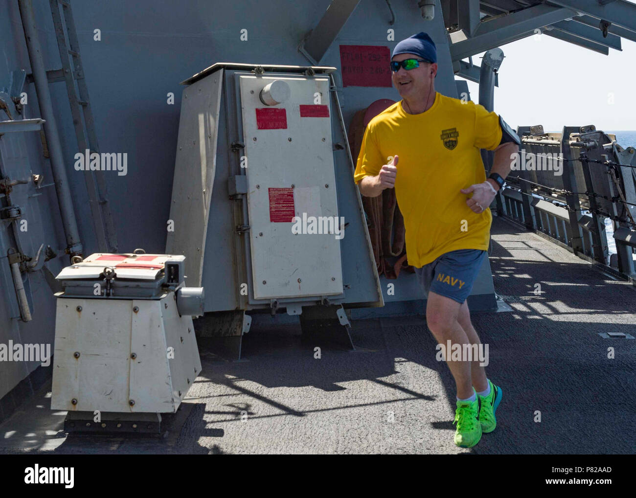 Mediterranean Sea May 30 2016 Uss Stout Ddg 55 Command Master Chief Ron Glass Runs During The Memorial Day Murph Challenge Honoring The Fallen Lt Michael Murphy Through Physical Fitness While Transiting