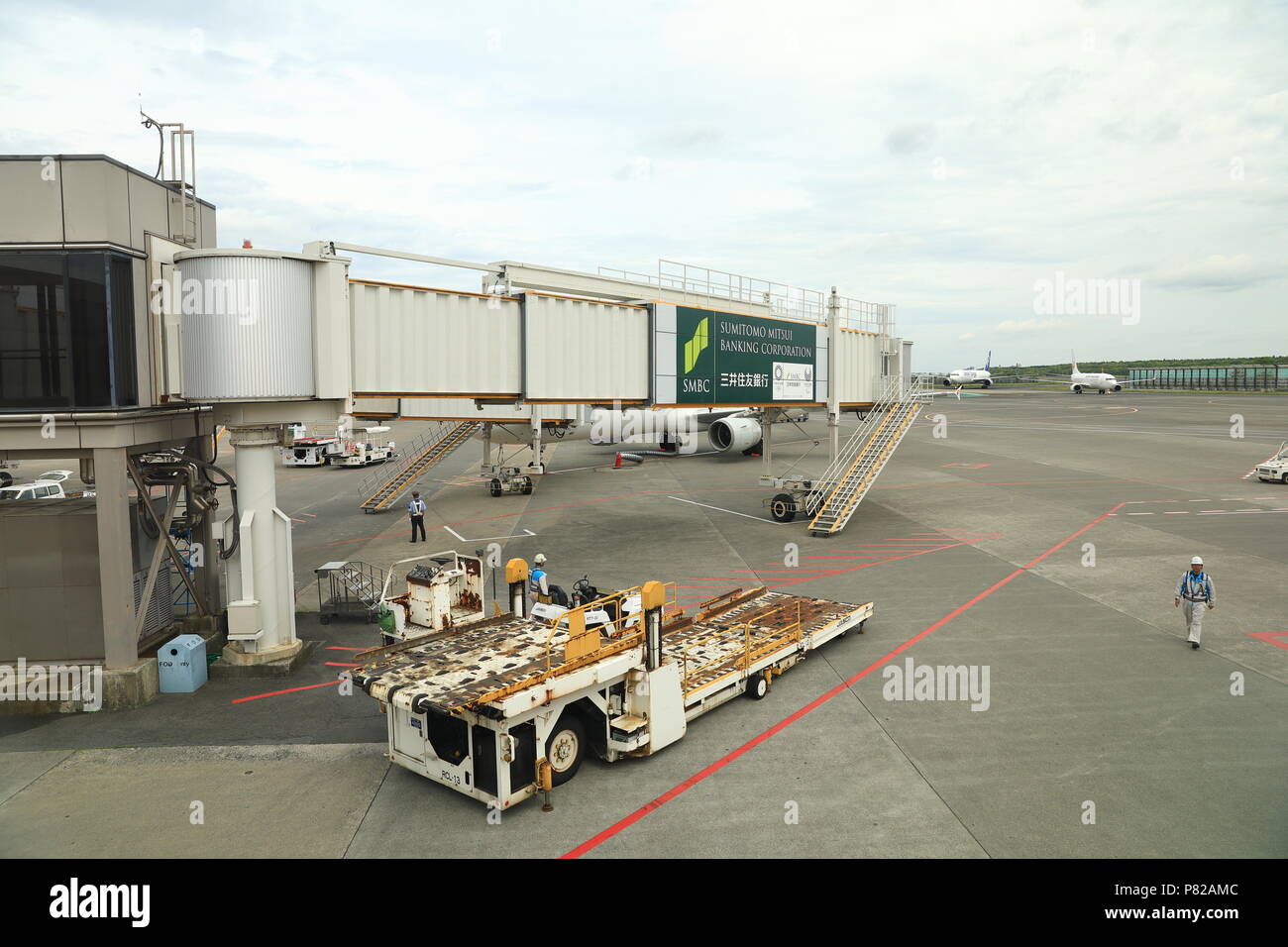 NARITA JAPAN, MAY 2018 : Ground Handling services, container/pallet transporter wait for operate at Narita Airport. Stock Photo