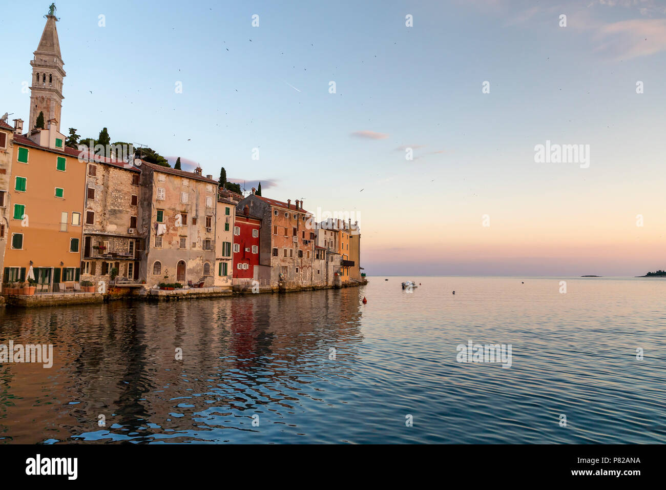 Cityscape of Rovinj town at sunerise in Croatia Stock Photo