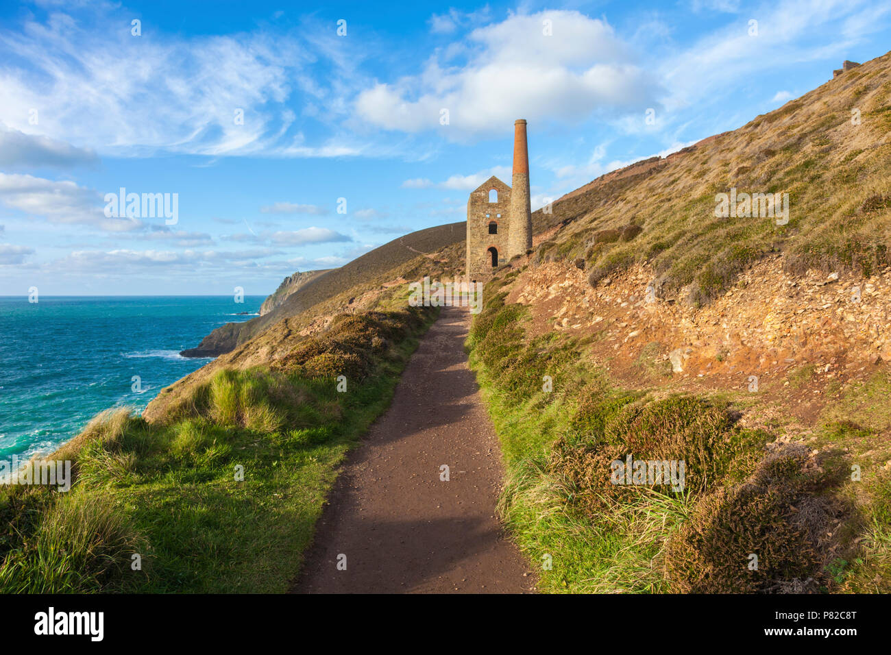 Towanroath Pump Engine House at Wheal Coates in Cornwall. Stock Photo