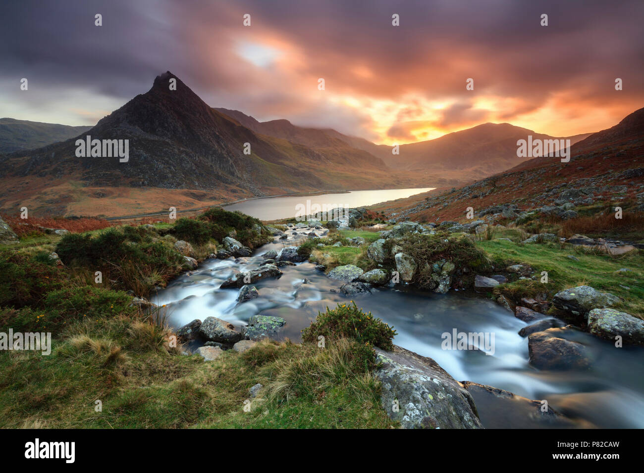 Tryfan in the Snowdonia National Park captured at sunset. Stock Photo