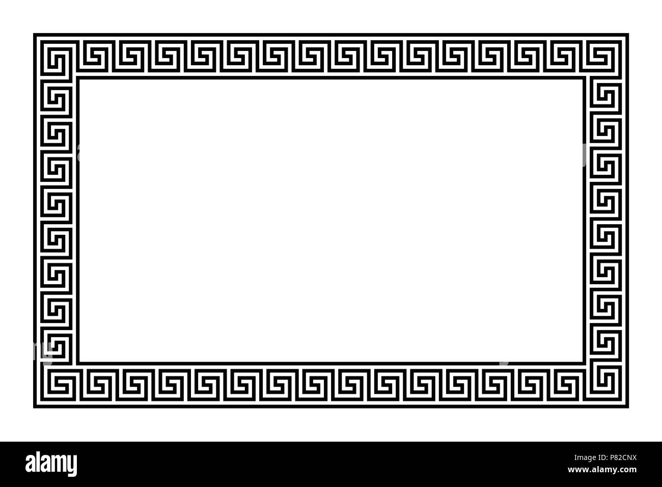 Rectangle frame with seamless meander pattern. Meandros, a decorative border, constructed from continuous lines, shaped into a repeated motif. Stock Photo