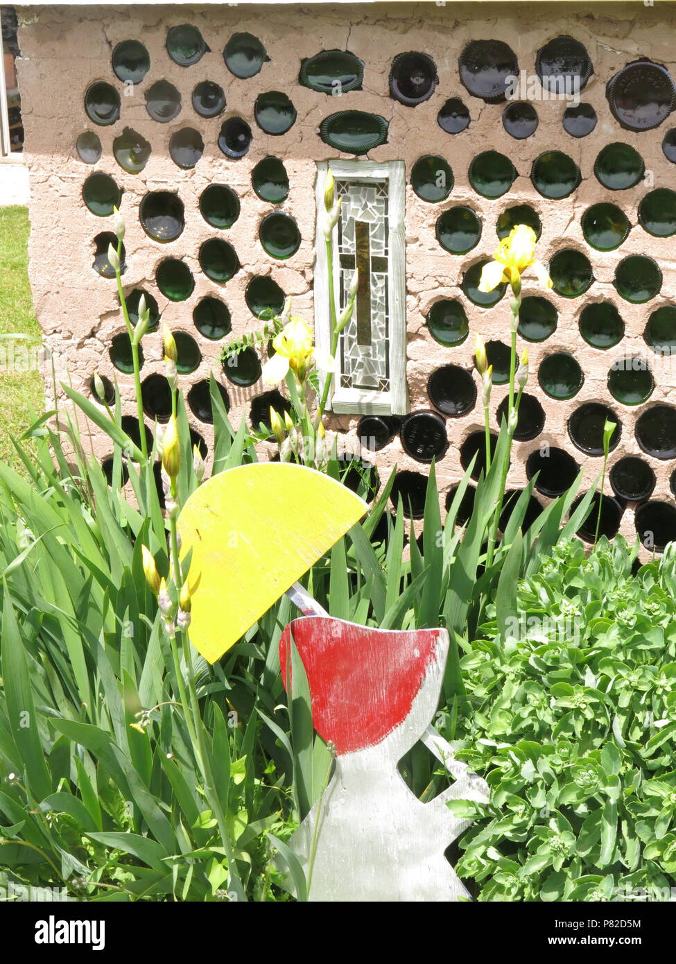 The walls of the miniature buildings at Hannah's Bottle Village are