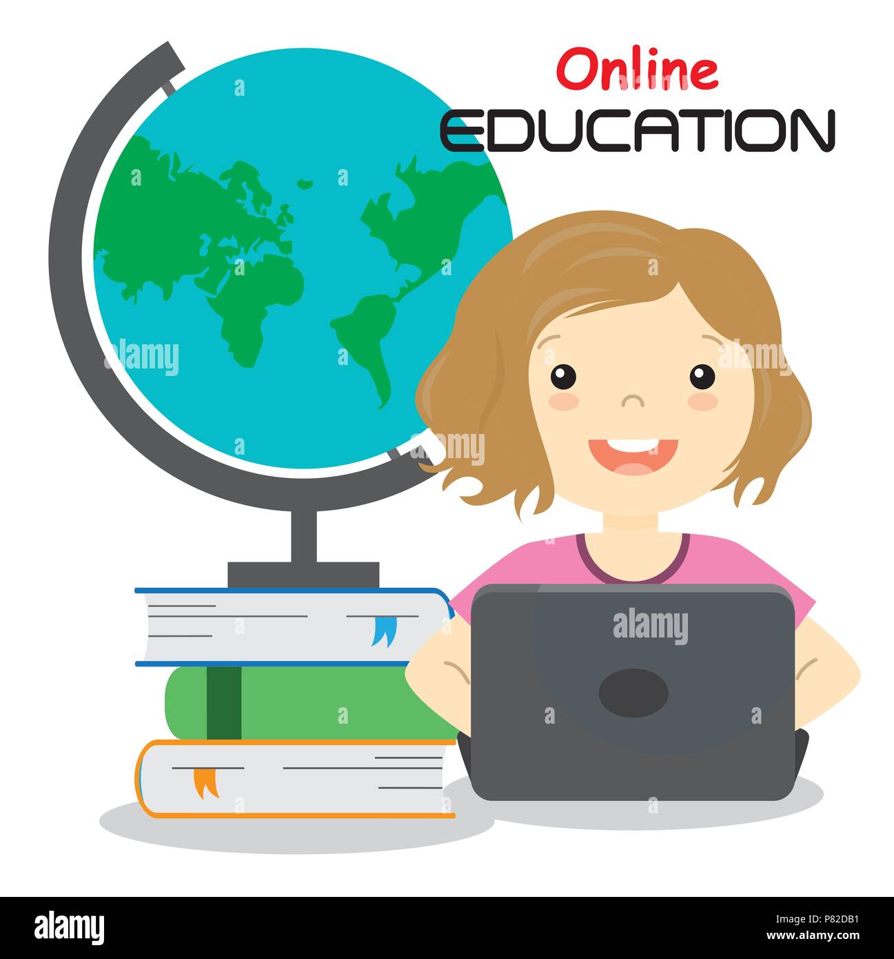 girl with computer studying online. isolated vector Stock Vector Image ...
