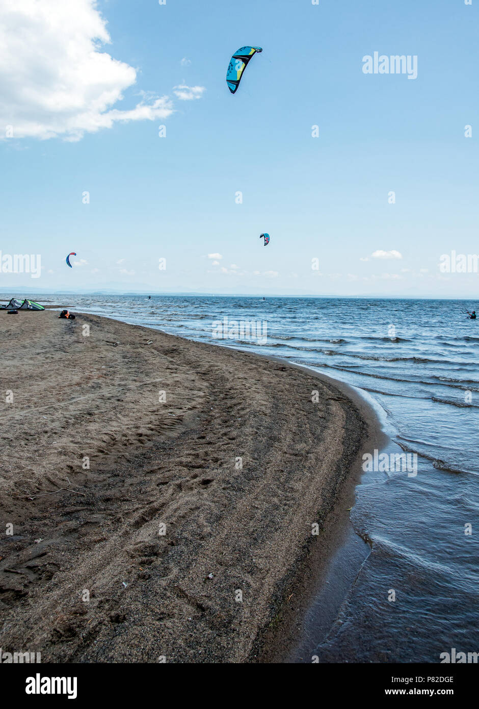 Wind surfers at Au Sable Point on Lake Champlain Stock Photo