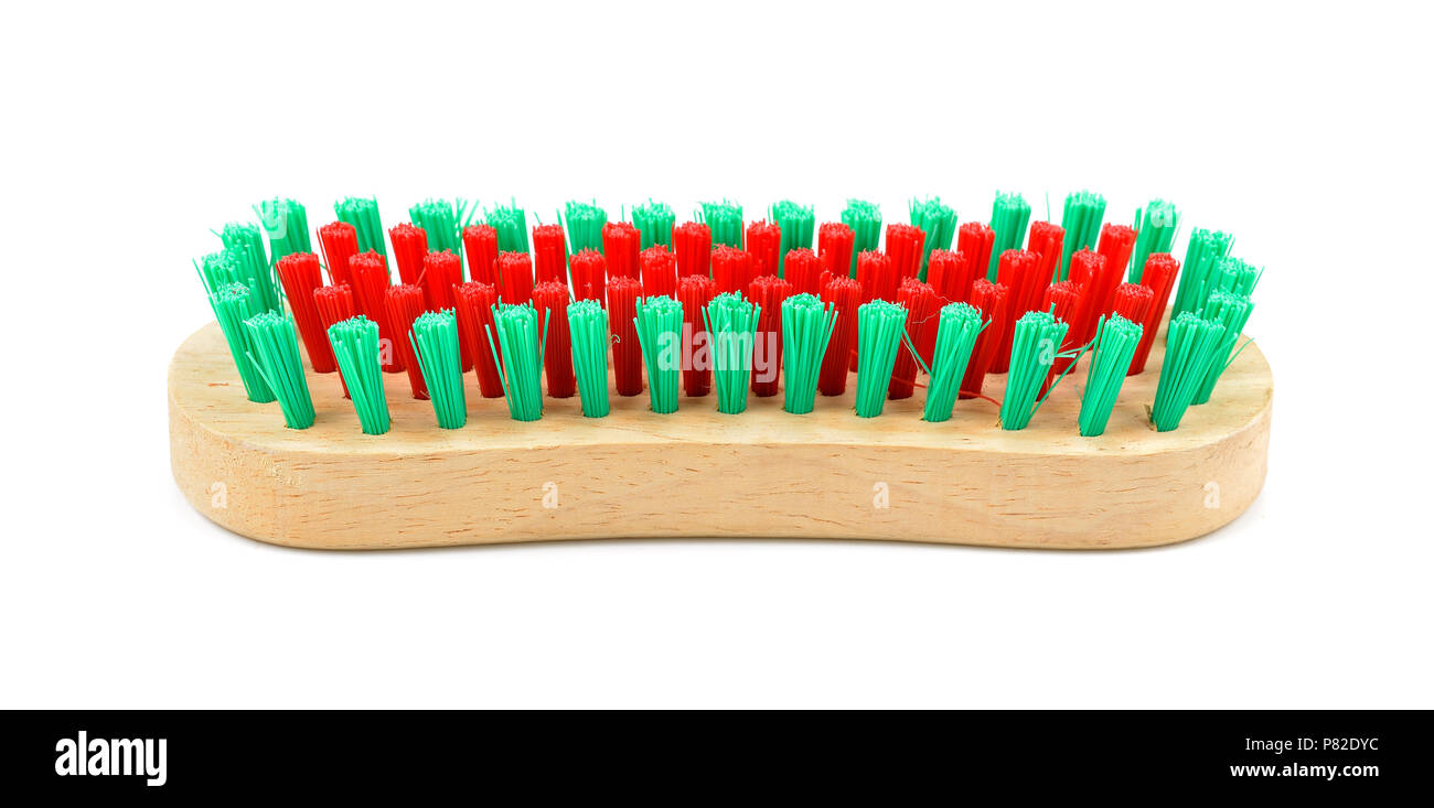Wire brush with wooden handle on white background Stock Photo