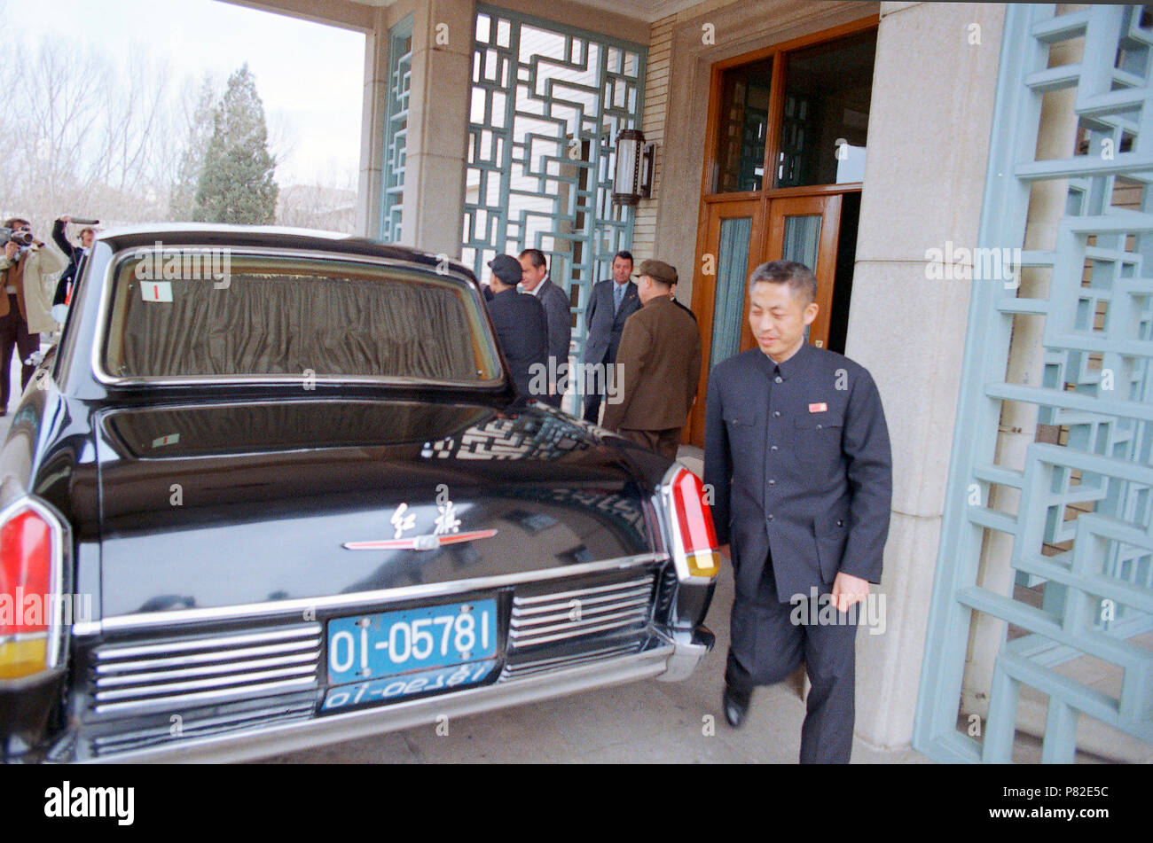 President Richard Nixon Approaches a Limousine at the Diaoyutai State Guesthouse in Peking 2 22 1972 Stock Photo