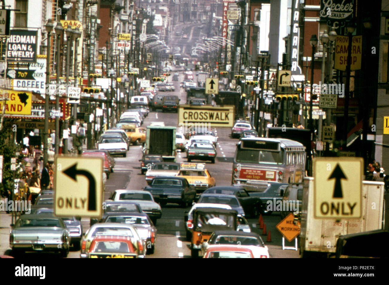 Looking North Along Vine Street from the Overhead Walkway at Fountain Square 08 1973 Stock Photo