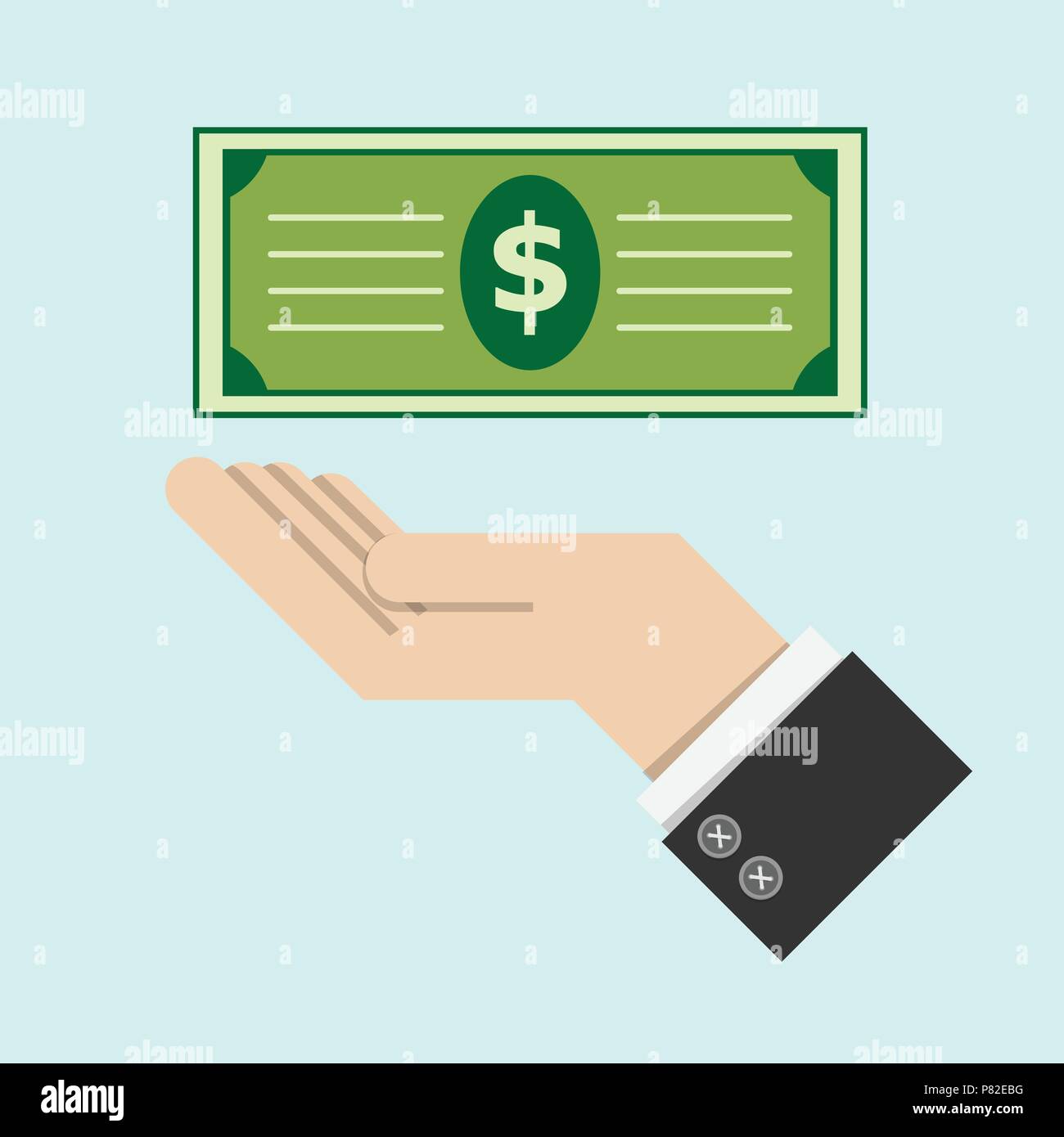return of an investment concept. banknote with sign of dollar currency on hand, palm of businessman. invest growth,finance plan, personal management,  Stock Vector