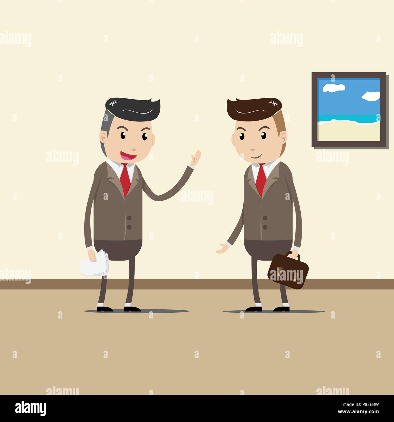 business people , business team , co-worker and teamwork concept. happy businessman discuss information with colleague about business and teamwork opi Stock Vector