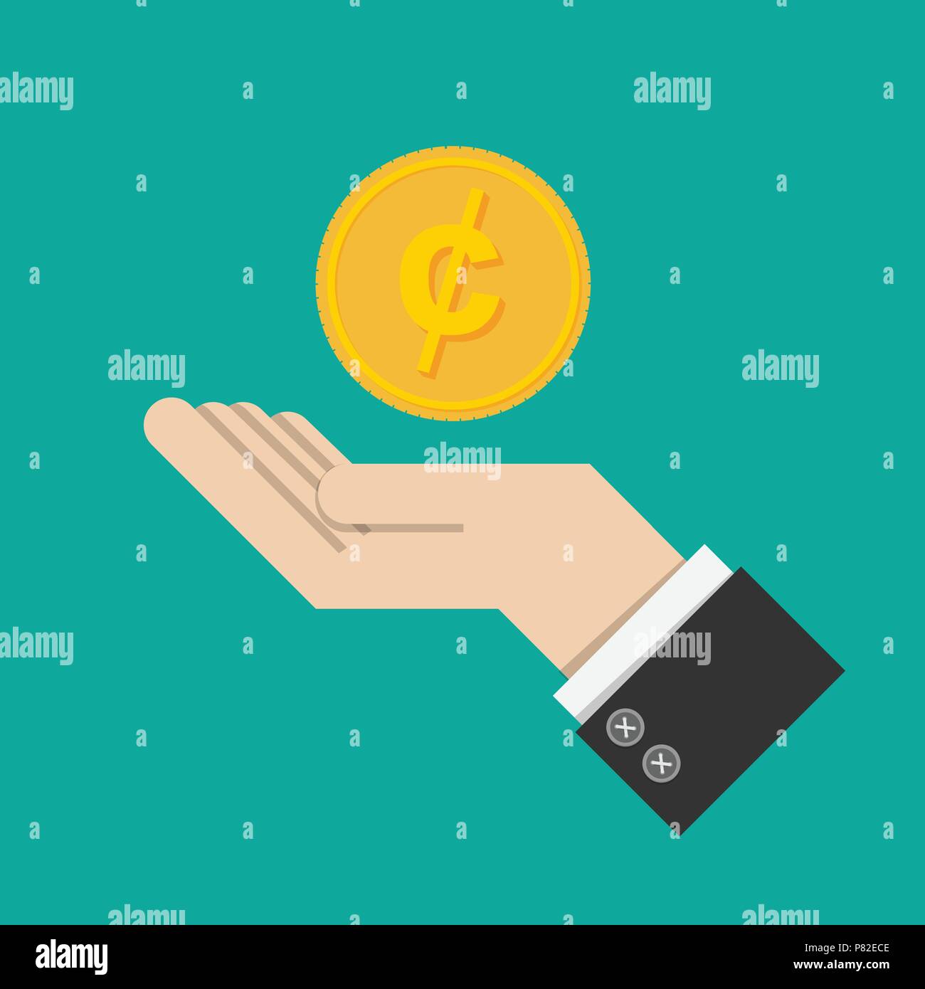 vector illustration. return of an investment. gold coin with sign of Canadian dollars money currency on hand, palm of businessman. invest growth,finan Stock Vector