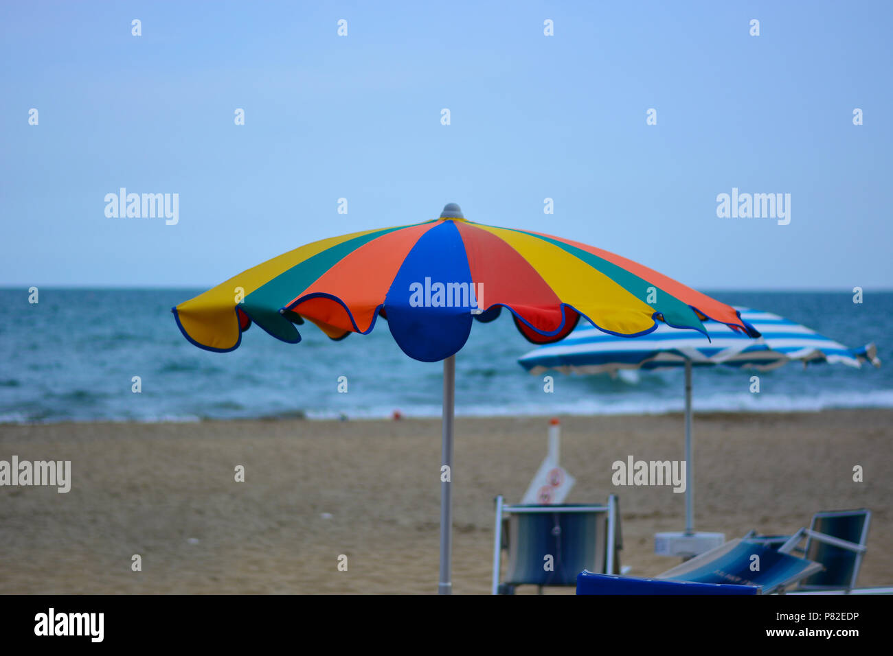 Umbrellas Open On The Beach Stock Photo - Alamy