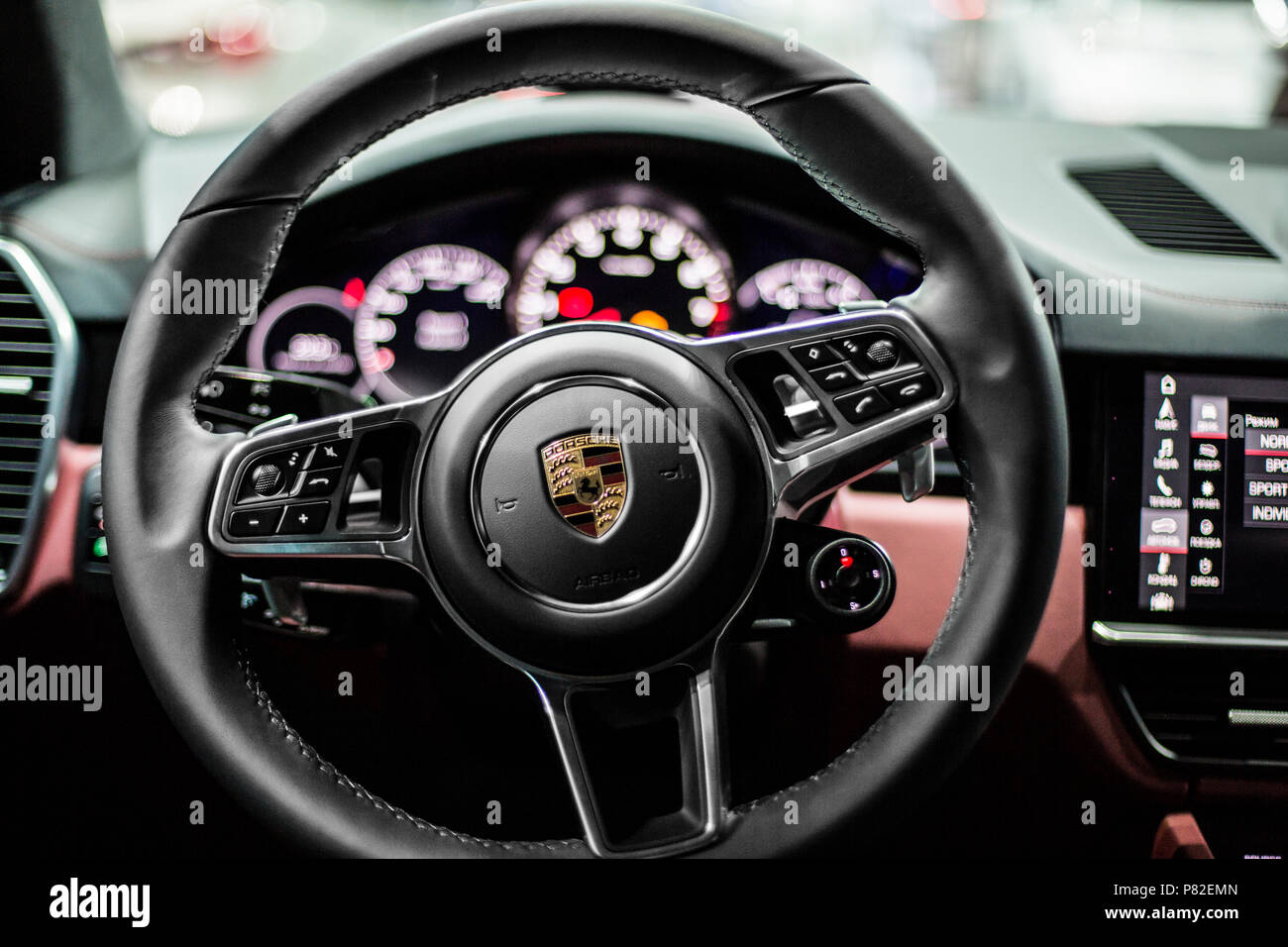 Minsk, May 2018 Interior of Porsche Cayenne Stock Photo - Alamy