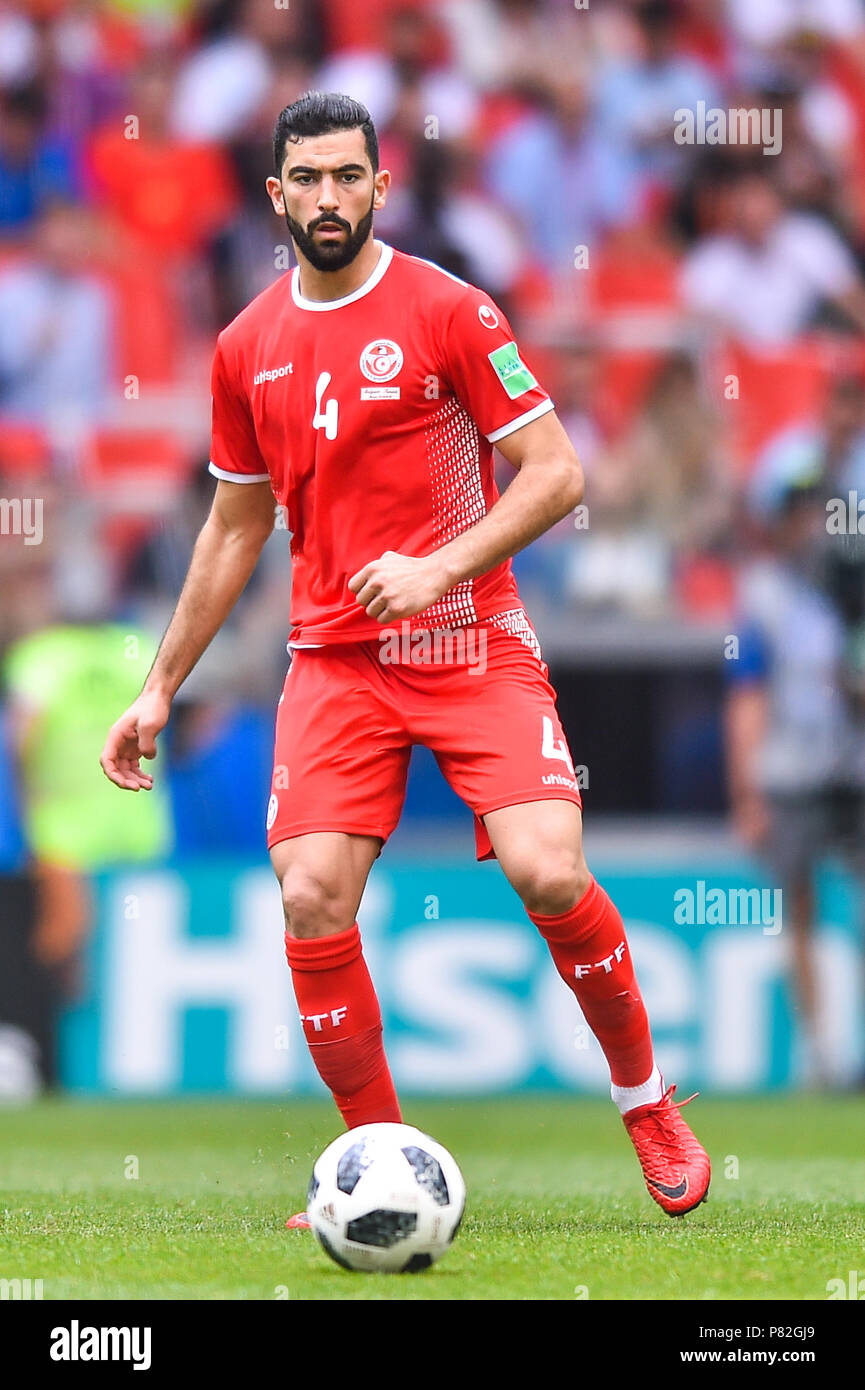 MOSCOW, RUSSIA - JUNE 23: Yassine Meriah of Tunisia in action during the 2018 FIFA World Cup Russia group G match between Belgium and Tunisia at Spartak Stadium on June 23, 2018 in Moscow, Russia. (Photo by Lukasz Laskowski/PressFocus/MB Media) Stock Photo
