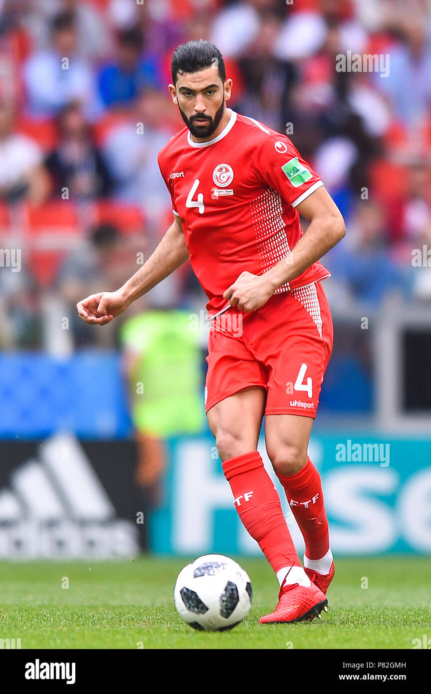 MOSCOW, RUSSIA - JUNE 23: Yassine Meriah of Tunisia passes the ball during the 2018 FIFA World Cup Russia group G match between Belgium and Tunisia at Spartak Stadium on June 23, 2018 in Moscow, Russia. (Photo by Lukasz Laskowski/PressFocus/MB Media) Stock Photo