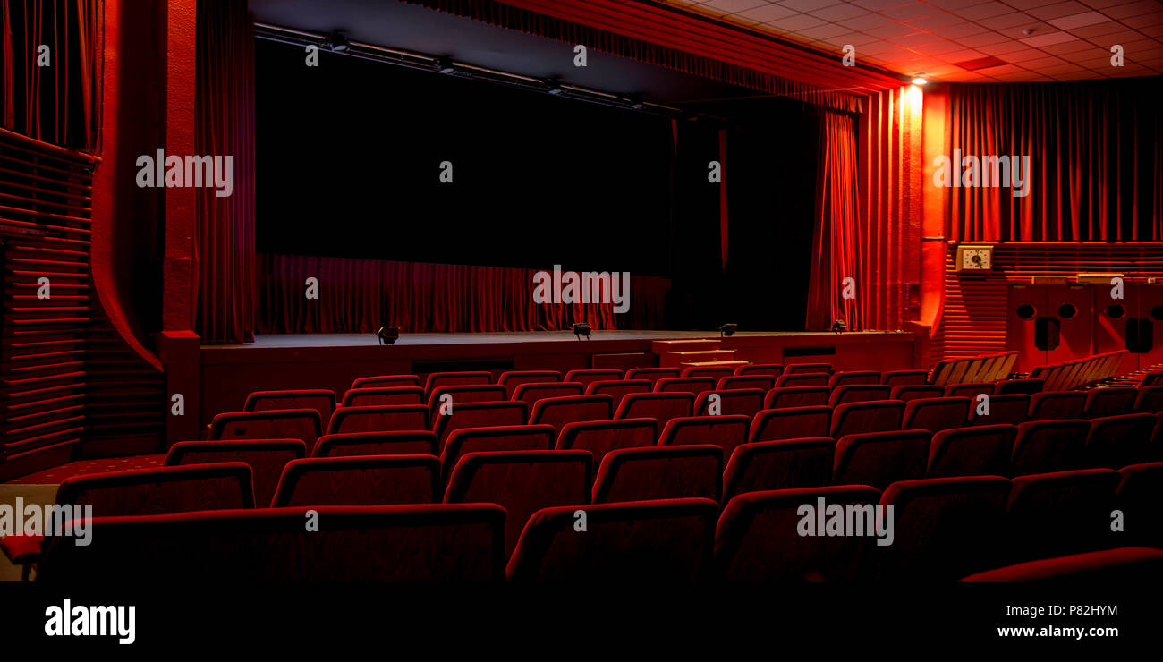 Interior of Movie Cinema showing seats and screen Stock Photo