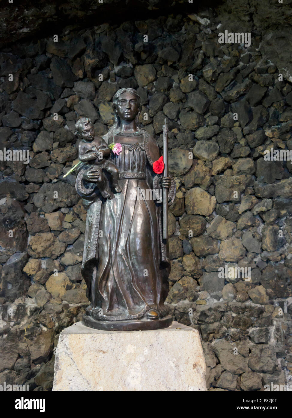 Tenerife, Candelaria - cave or grotto church with the shrine to the Virgin of Candelaria, statue recovered from the sea . Stock Photo