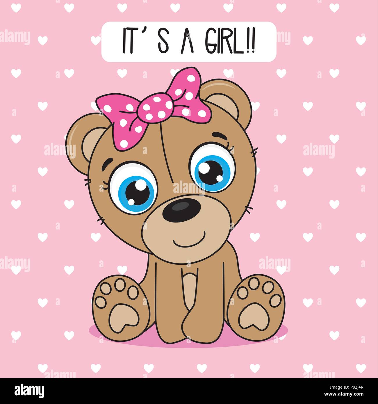baby shower card. cute bear with a pink bow Stock Vector Image & Art ...