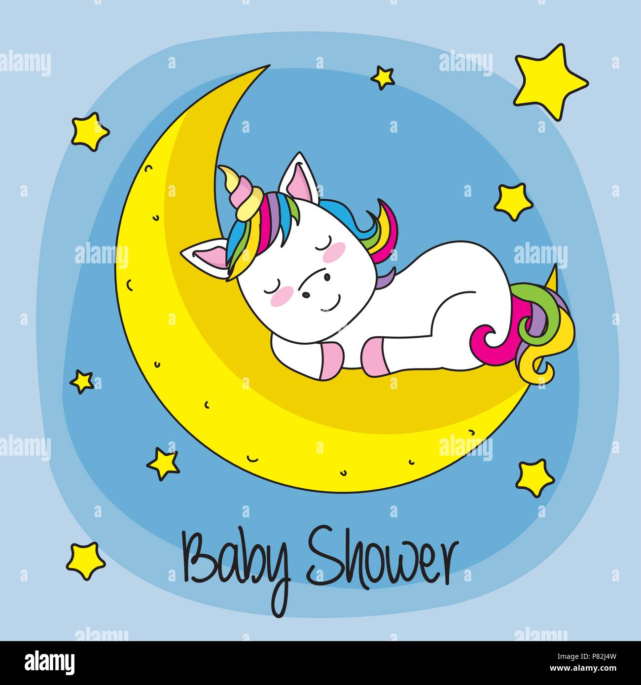 Baby shower card. unicorn sleeping on a moon Stock Vector Image & Art ...