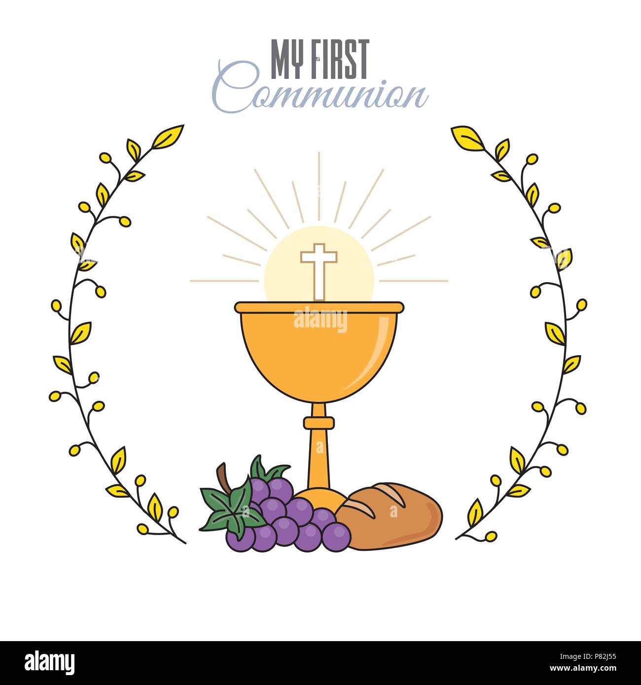 card-my-first-communion-invitation-chalice-with-bread-and-grapes-vector-isolated-stock-vector-image-art-alamy