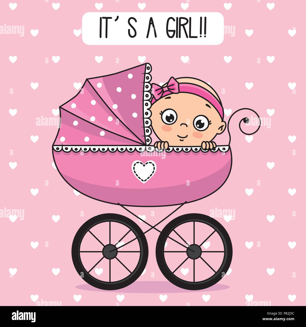 Baby Shower Baby Girl Inside Baby Carriage Stock Vector Image Art Alamy
